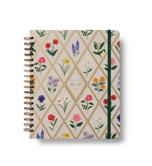 26-27 planner Notebook with floral pattern on a white background