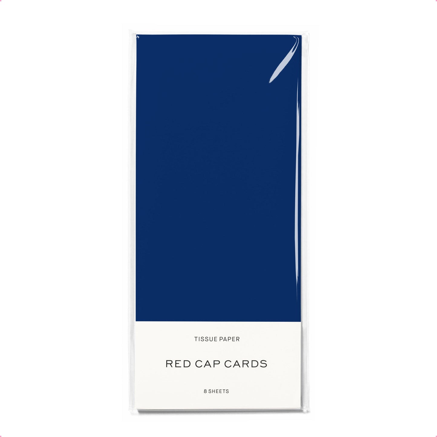 Blue tissue paper pack with 'Red Cap Cards' branding on a white background