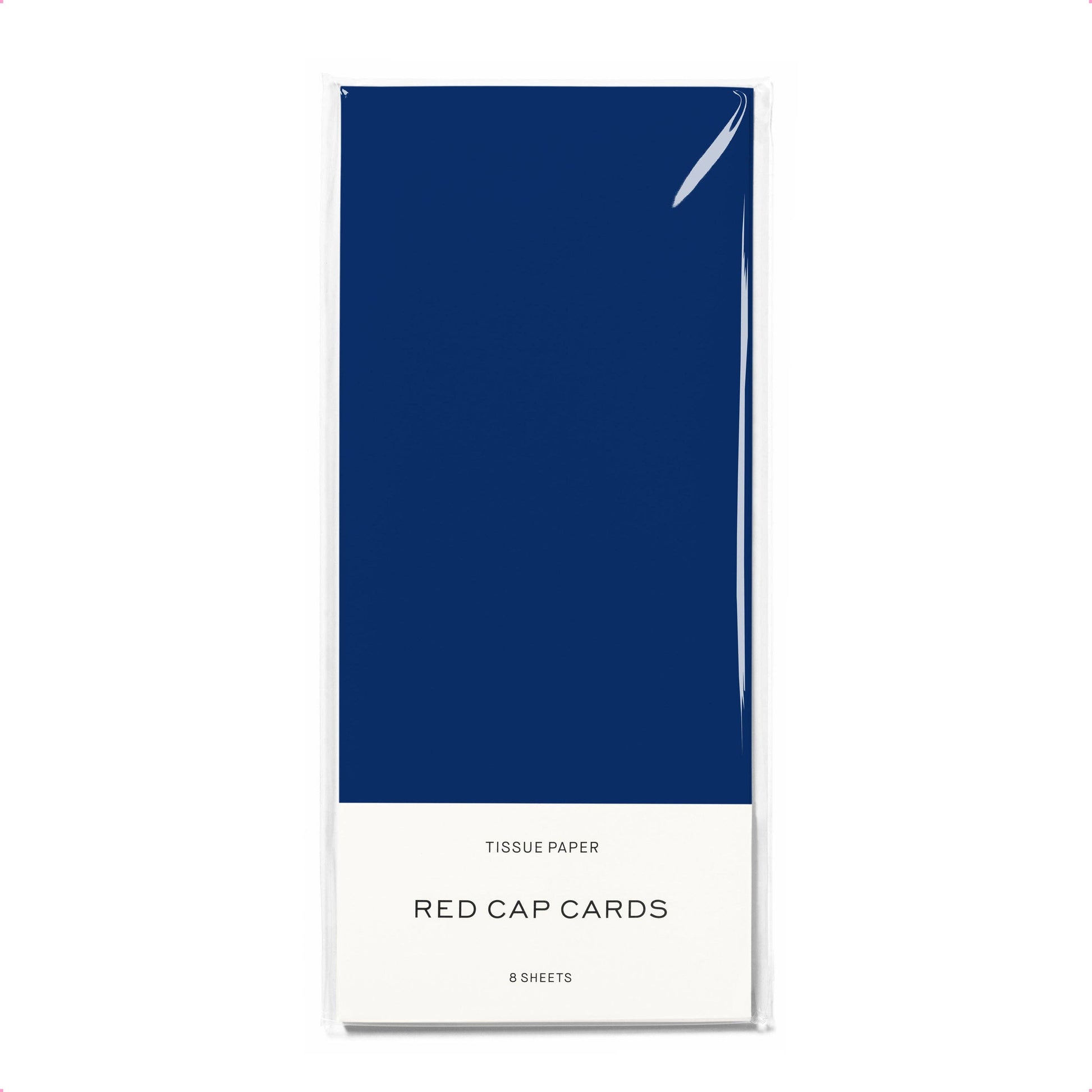 Blue tissue paper pack with 'Red Cap Cards' branding on a white background