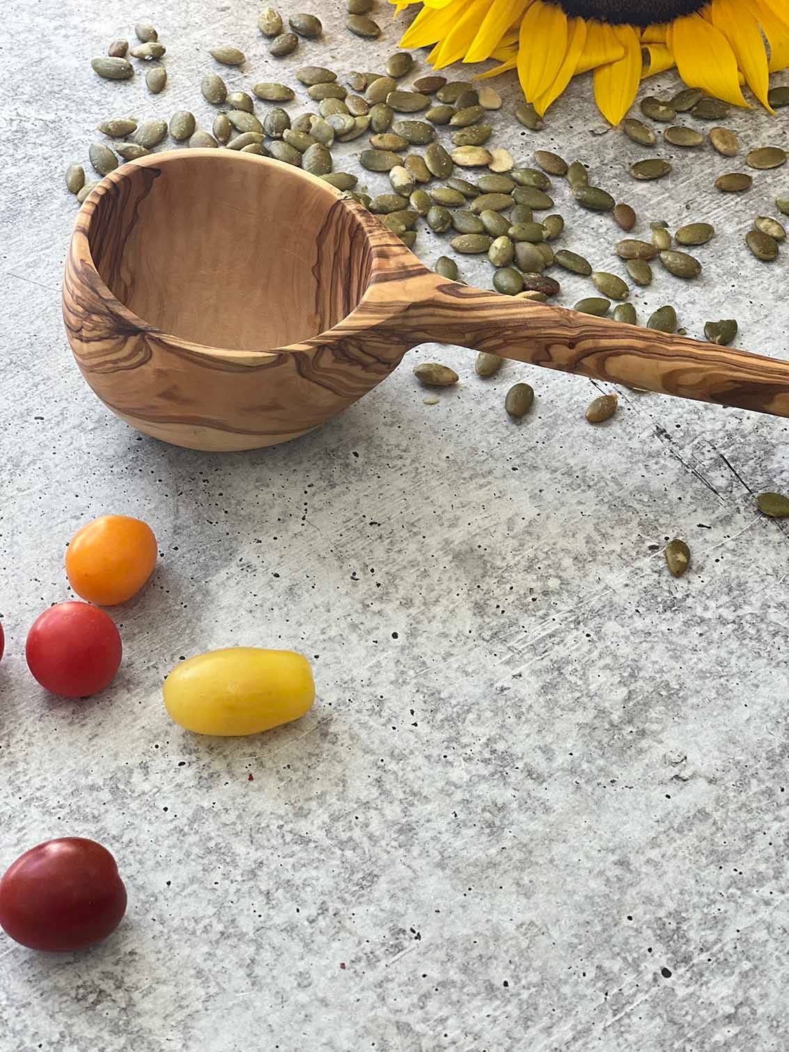 Olive Wood Modern Ladle 12"