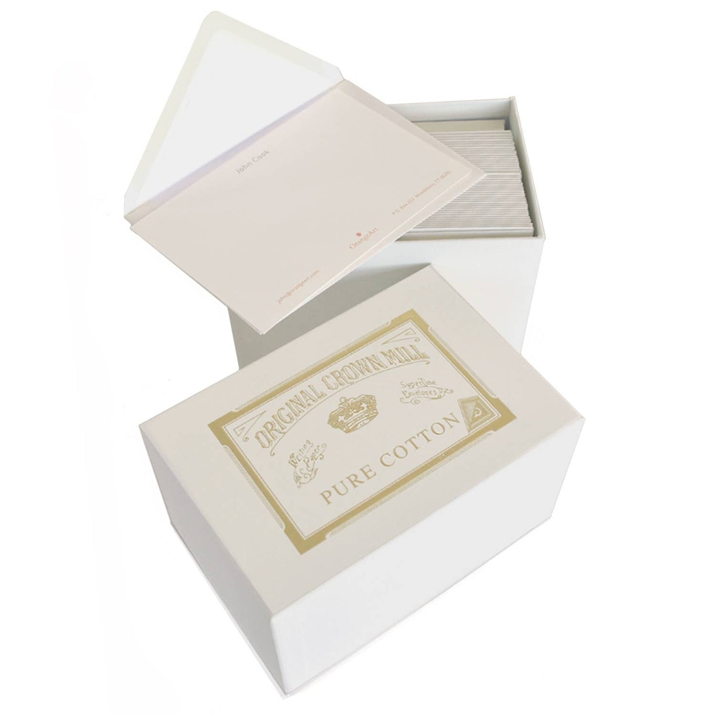 Box of pure cotton with a visible brand label on a white background