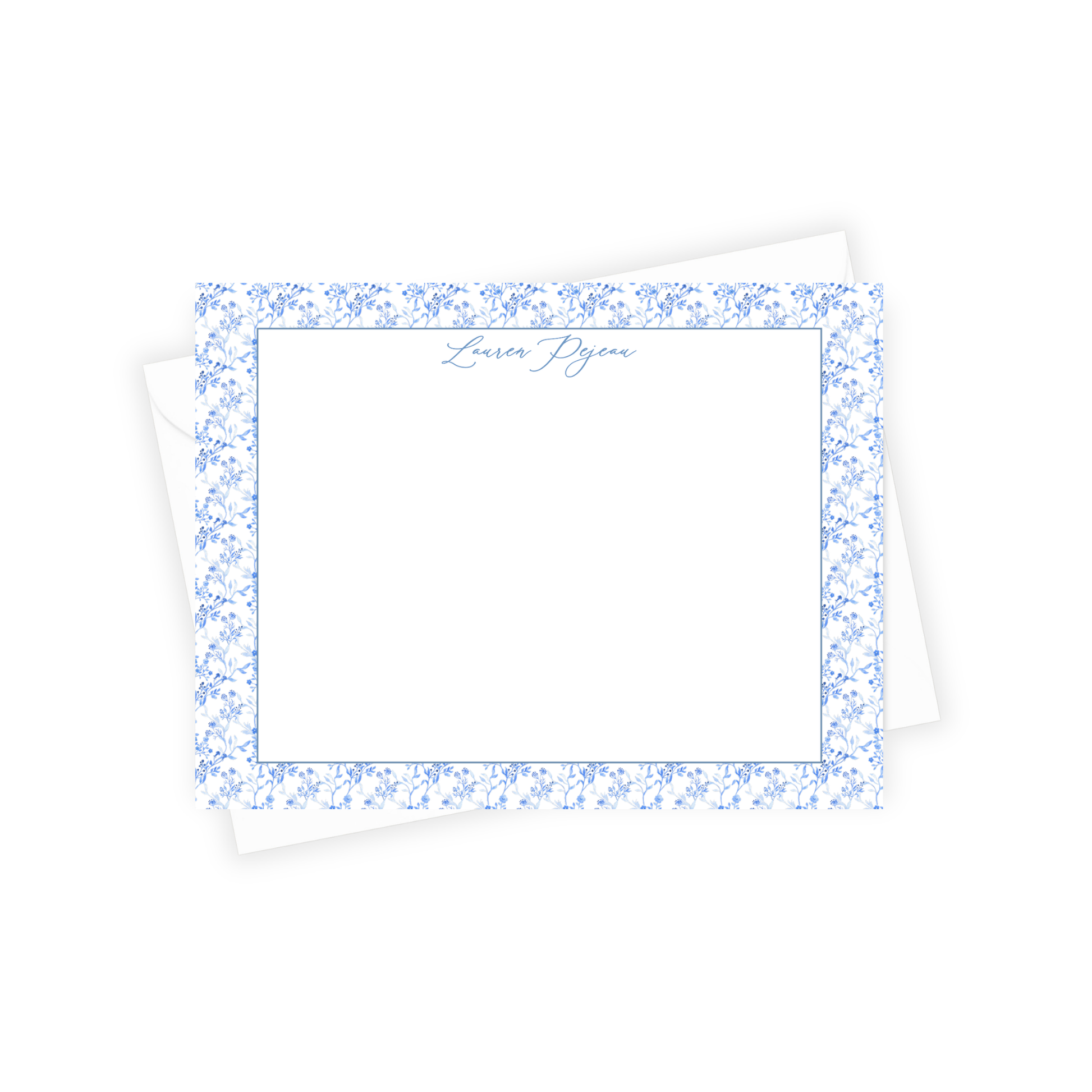 Note card with blue floral border and 'Lavera Daydream' text on a white background