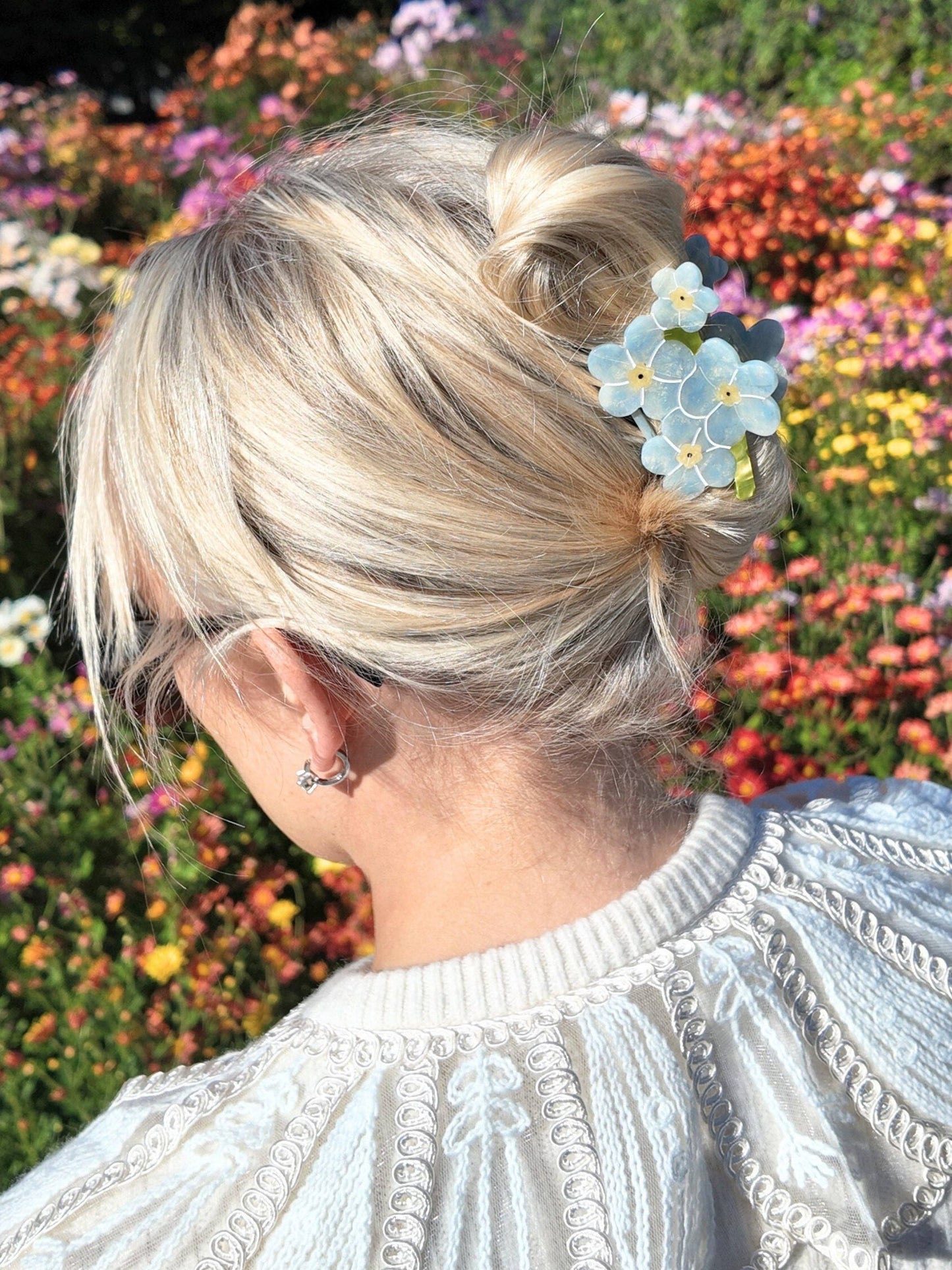 Solar Eclipse - Hand-painted Forget-Me-Not Claw Hair Clip