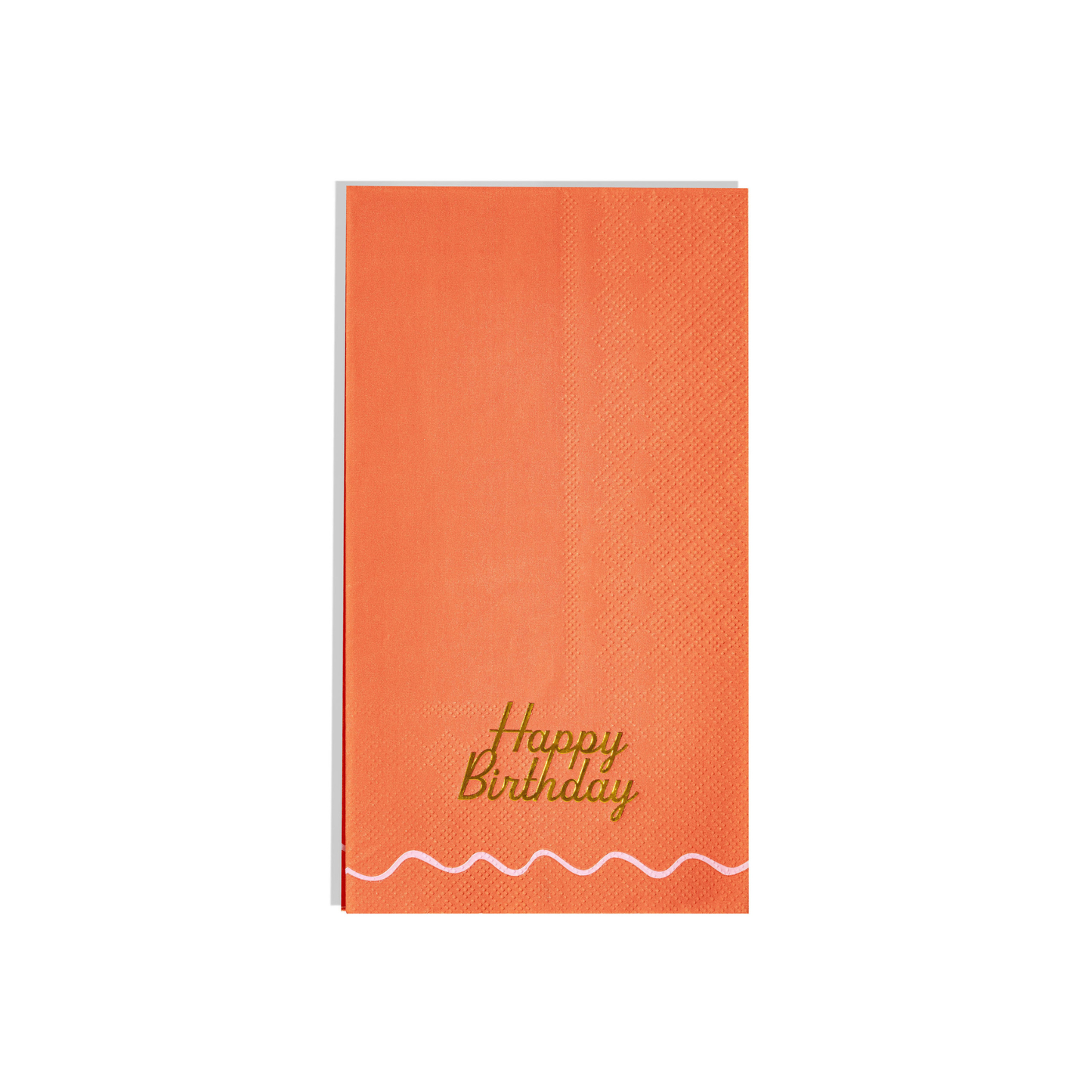 Orange napkin with 'Happy Birthday' text on a white background