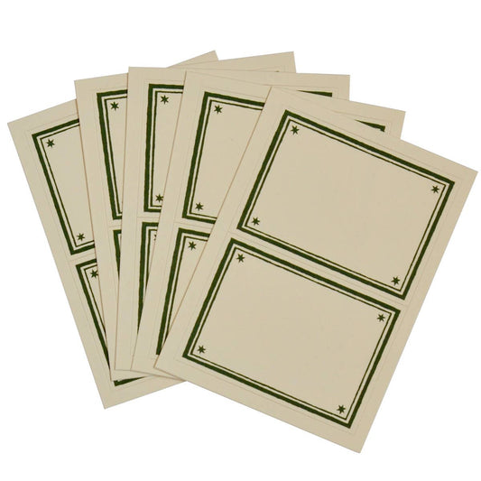 Set of beige cards with green borders on a white background