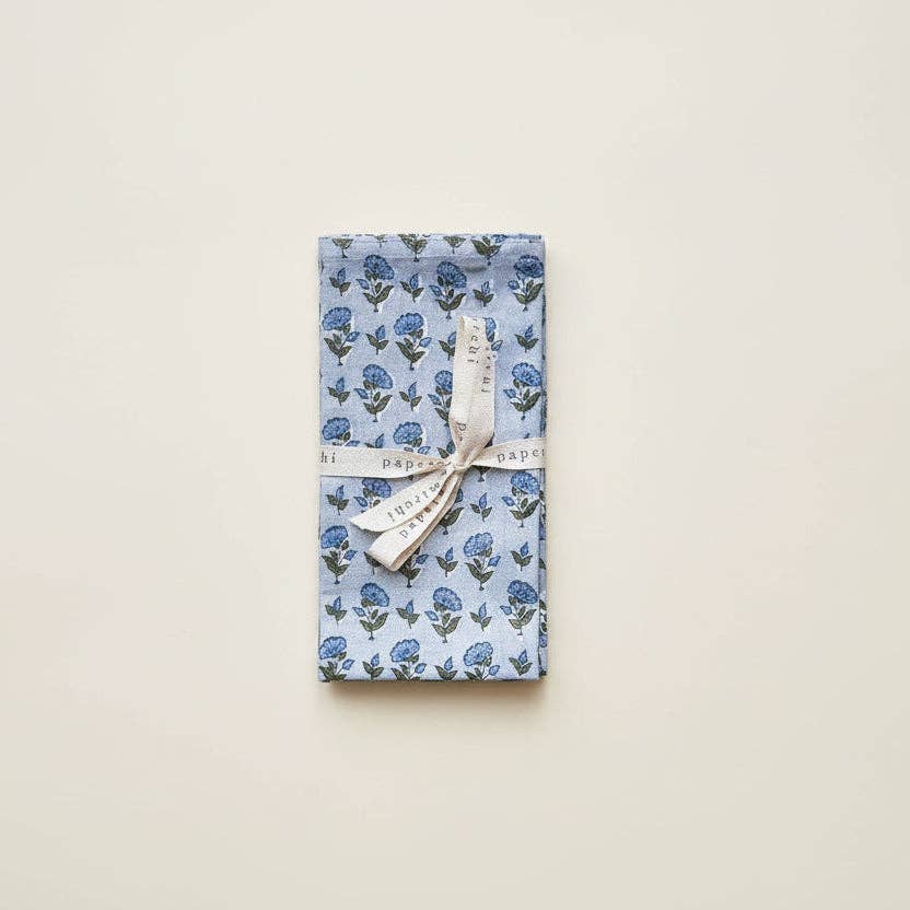 Block Printed Napkins Set of 4 - Ditsy Floral Blue Stone