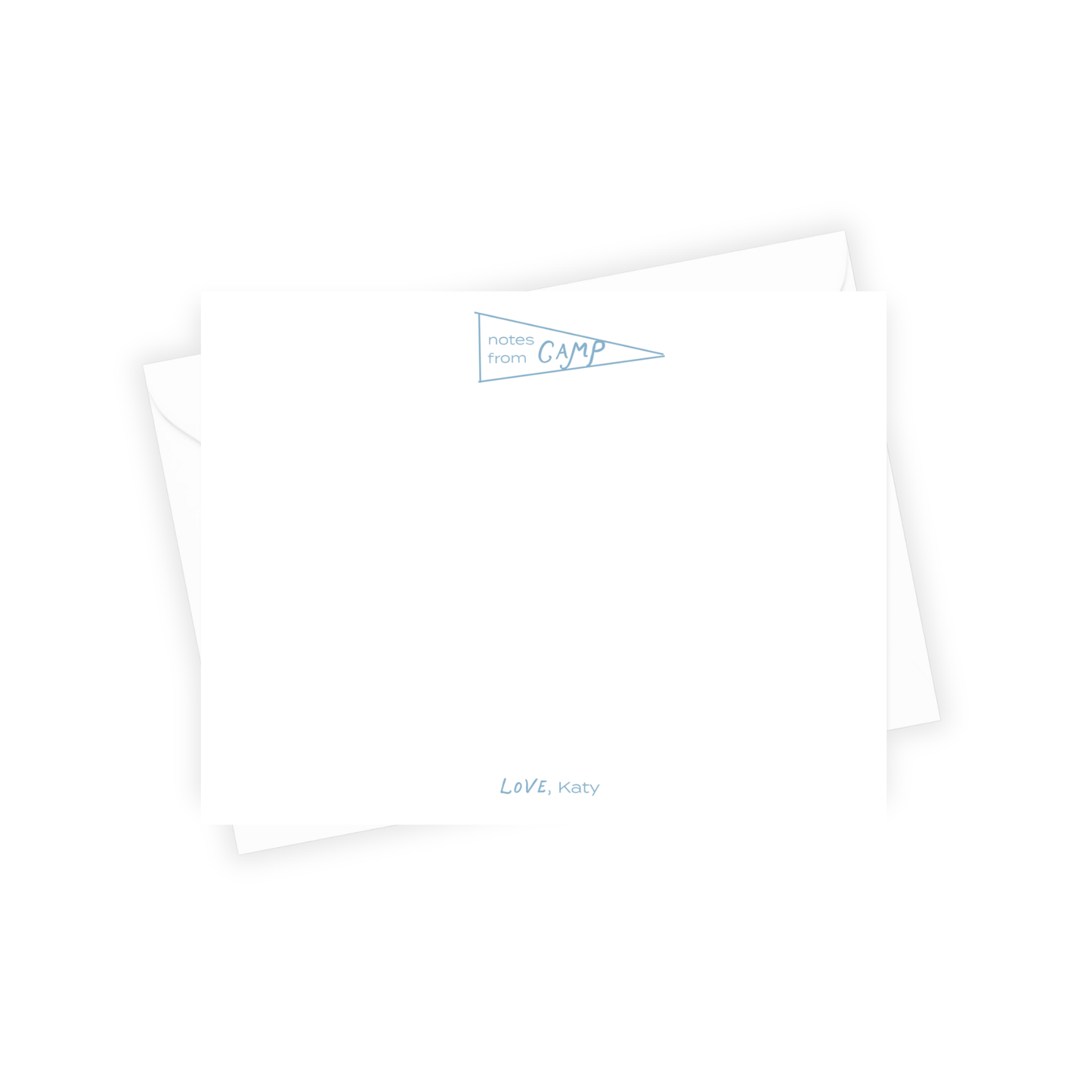 White stationery with a small triangle logo and text on a white background