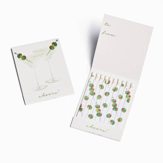 Two cards with cocktail illustrations and 'cheers!' text on a white background
