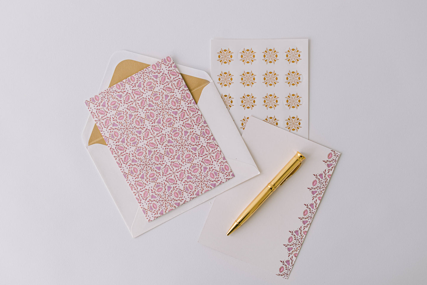 Good Juju Ink - Folk Pattern Luxury Stationery Set - Pink/Purple