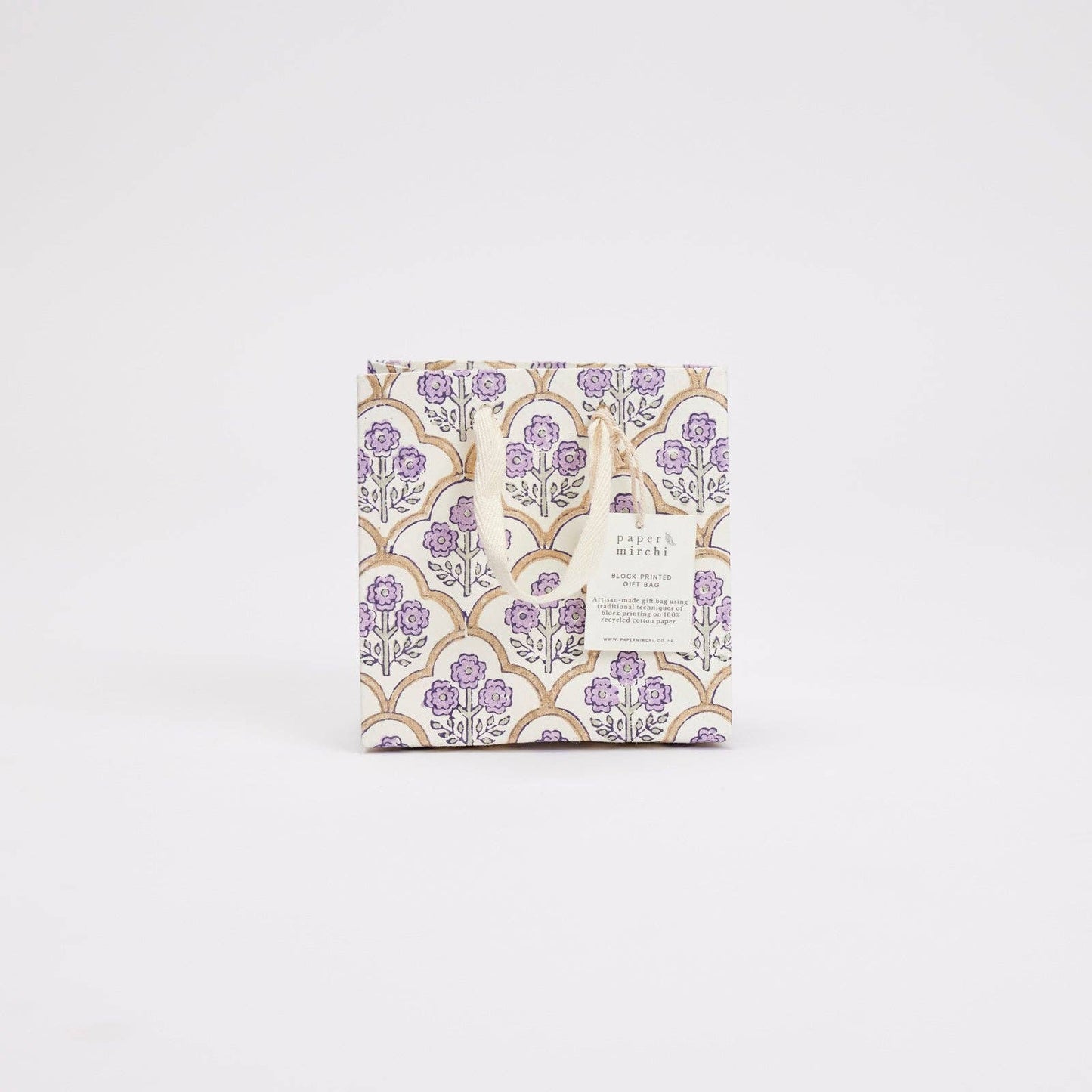 Lavender Small Hand Block Printed Gift Bag