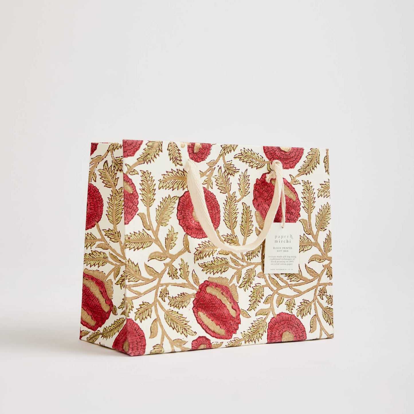 Scarlet Medium Hand Block Printed Gift Bag