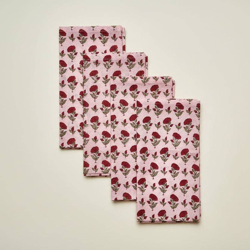 Block Printed Napkins Set of 4 - Ditsy Floral Scarlet