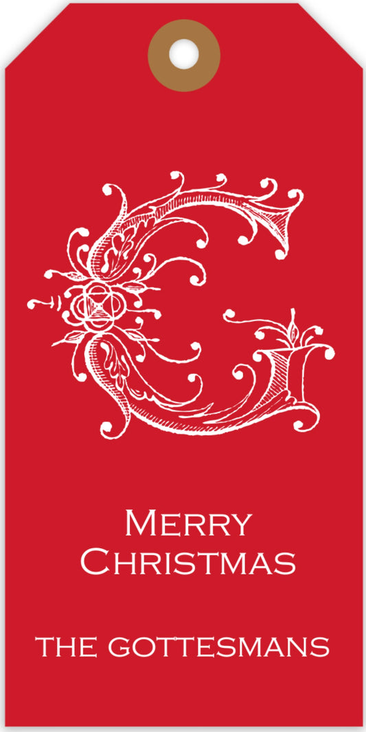Red Last Initial Hanging Tag