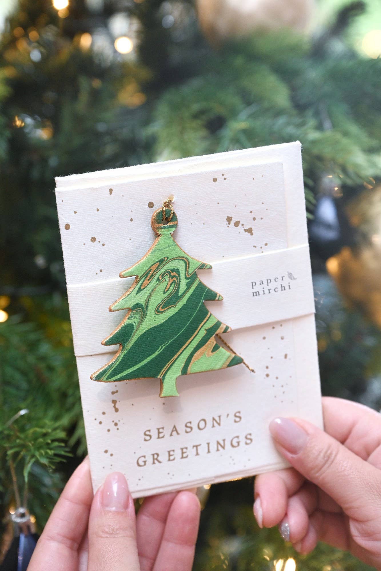 Tree Emerald Marble Ornament Christmas Card