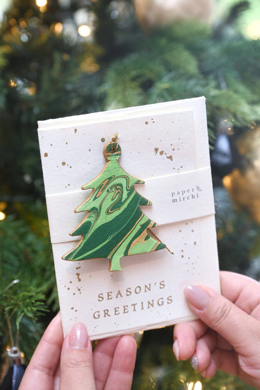 Tree Emerald Marble Ornament Christmas Card