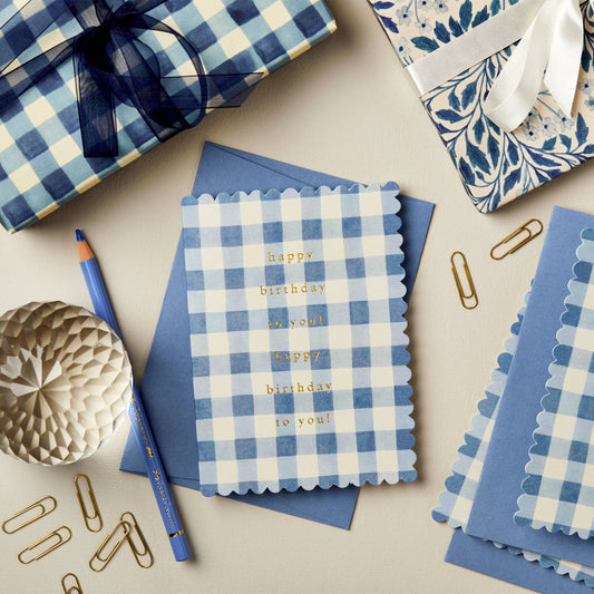 Wanderlust Paper Co - Mid Blue Gingham 'Happy Birthday' Card