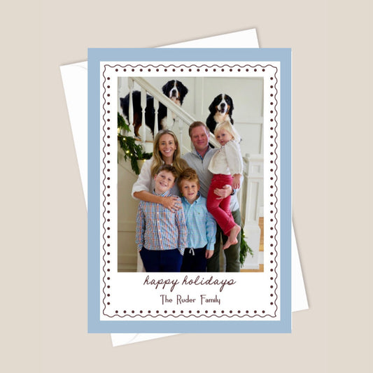 blue and maroon holiday cards