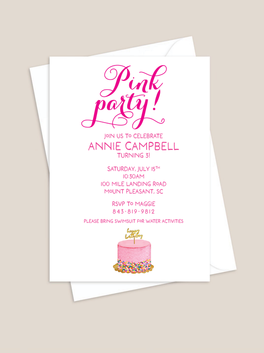 Pink Party Birthday Invitation