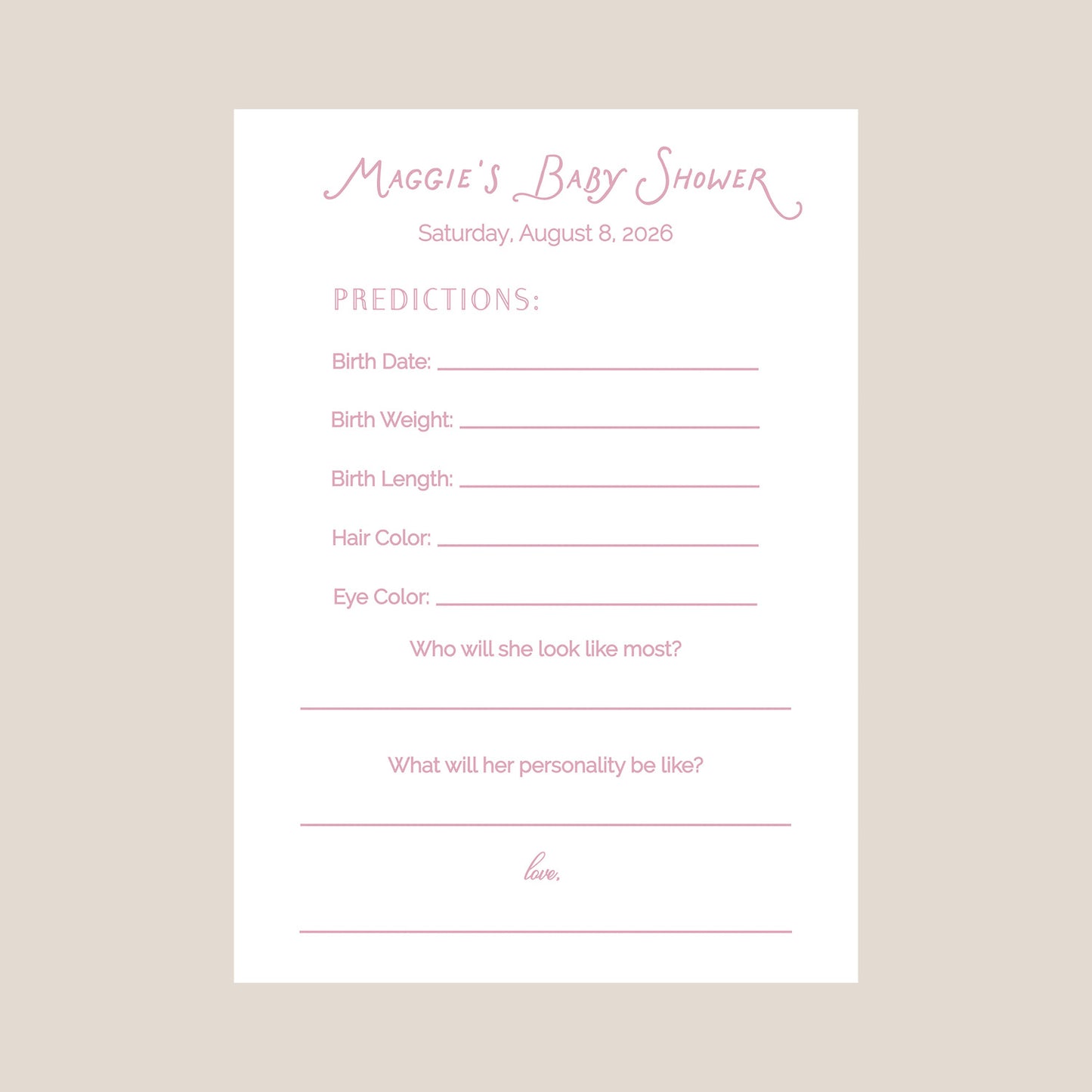 Baby Shower Prediction Game