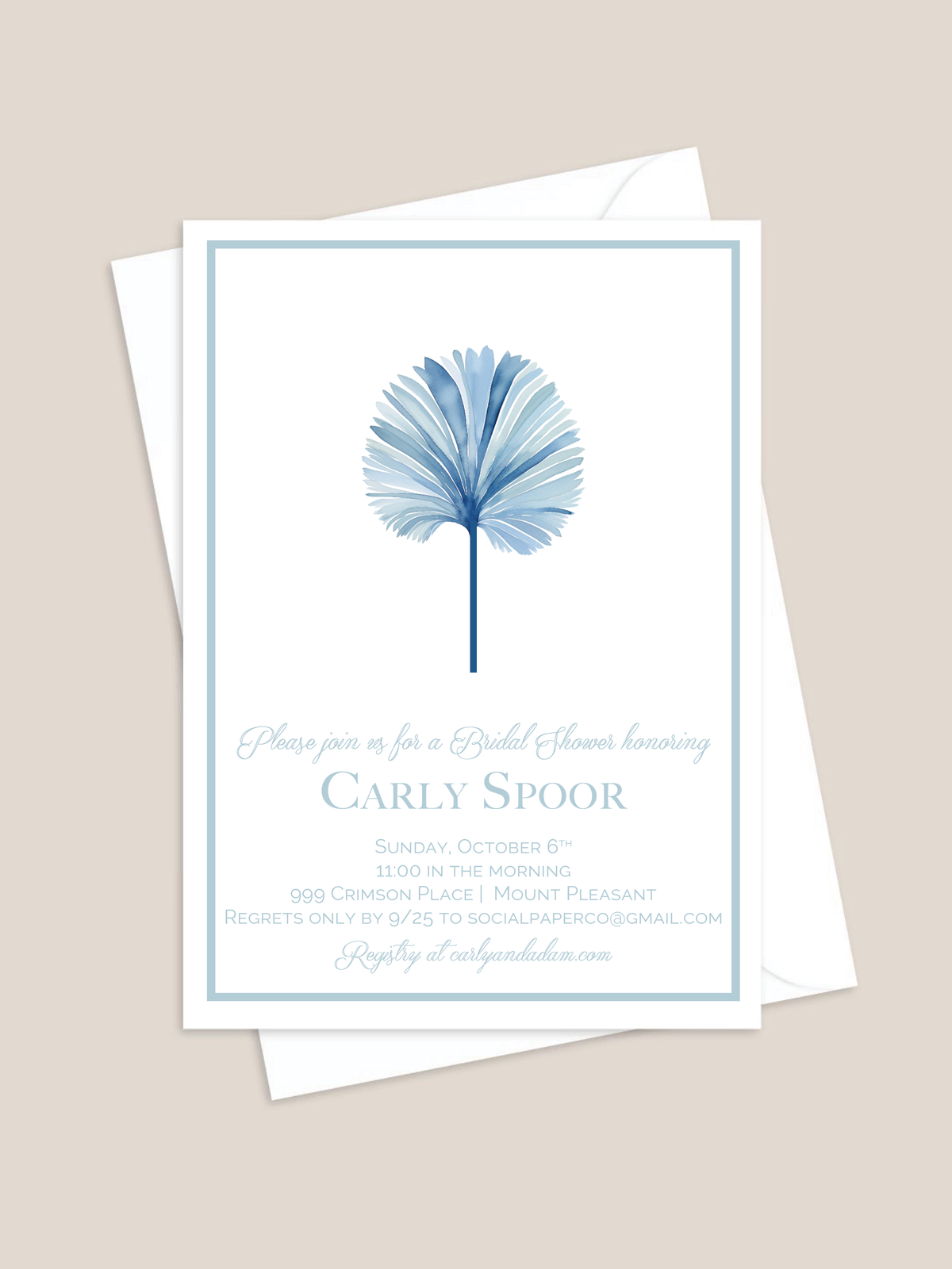 Blue Palm Bridal Shower Invitation