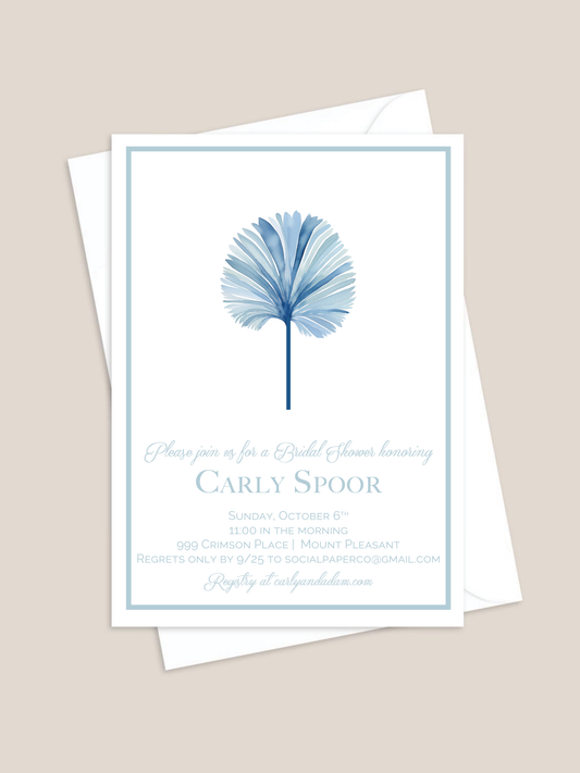 Blue Palm Bridal Shower Invitation