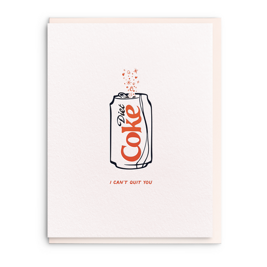 Illustration of a Diet Coke can with 'I Can't Quit You' text on a white background