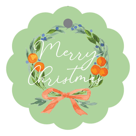 Orange and Green Wreath Holiday Hanging Tag