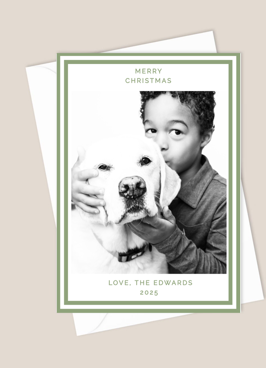 Christmas card with bouble green border classic