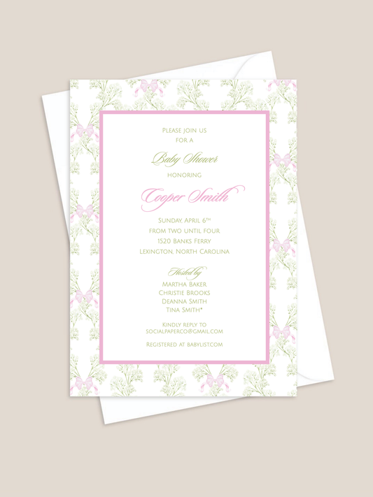 Pink Baby's Breath Baby Shower Invitation