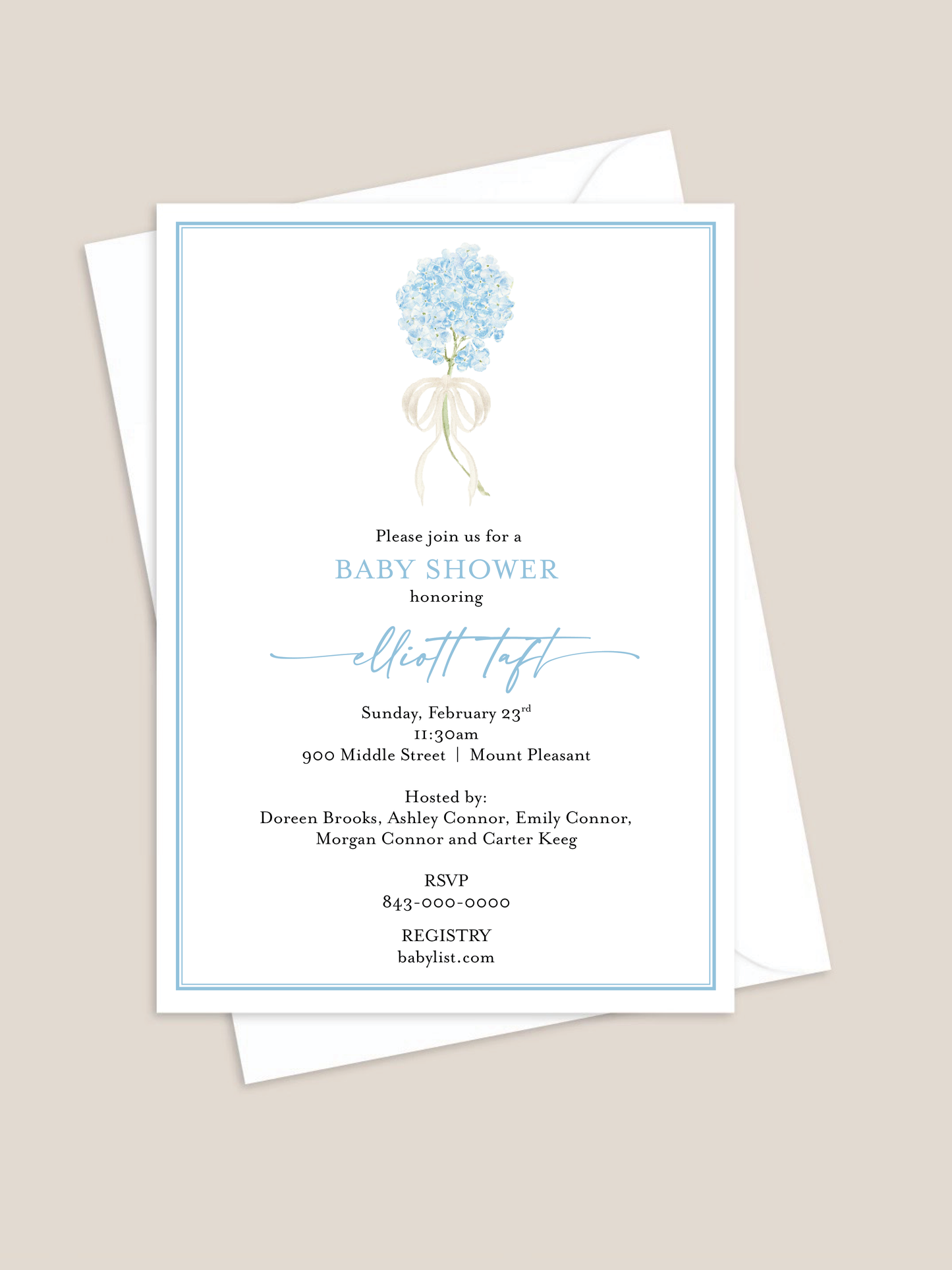 Blue Hydrangea Baby Shower Invitation