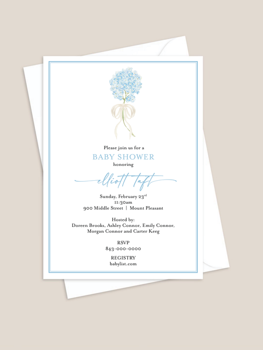 Blue Hydrangea Baby Shower Invitation