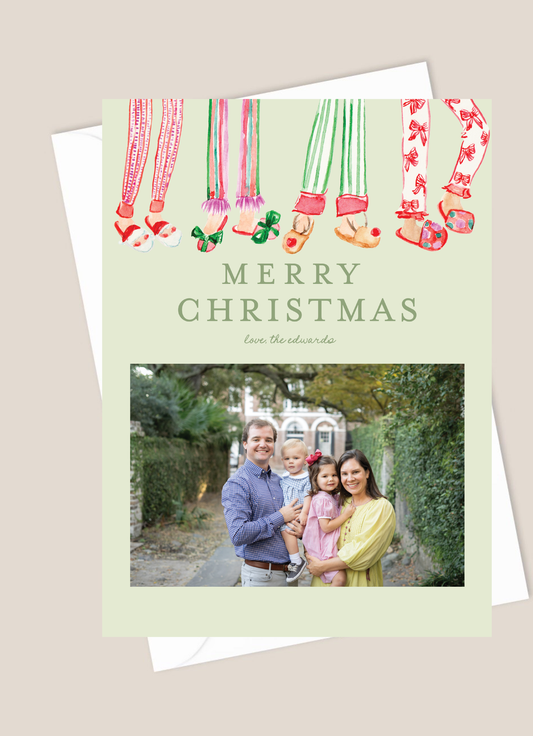 Christmas card with family photo and candy cane design