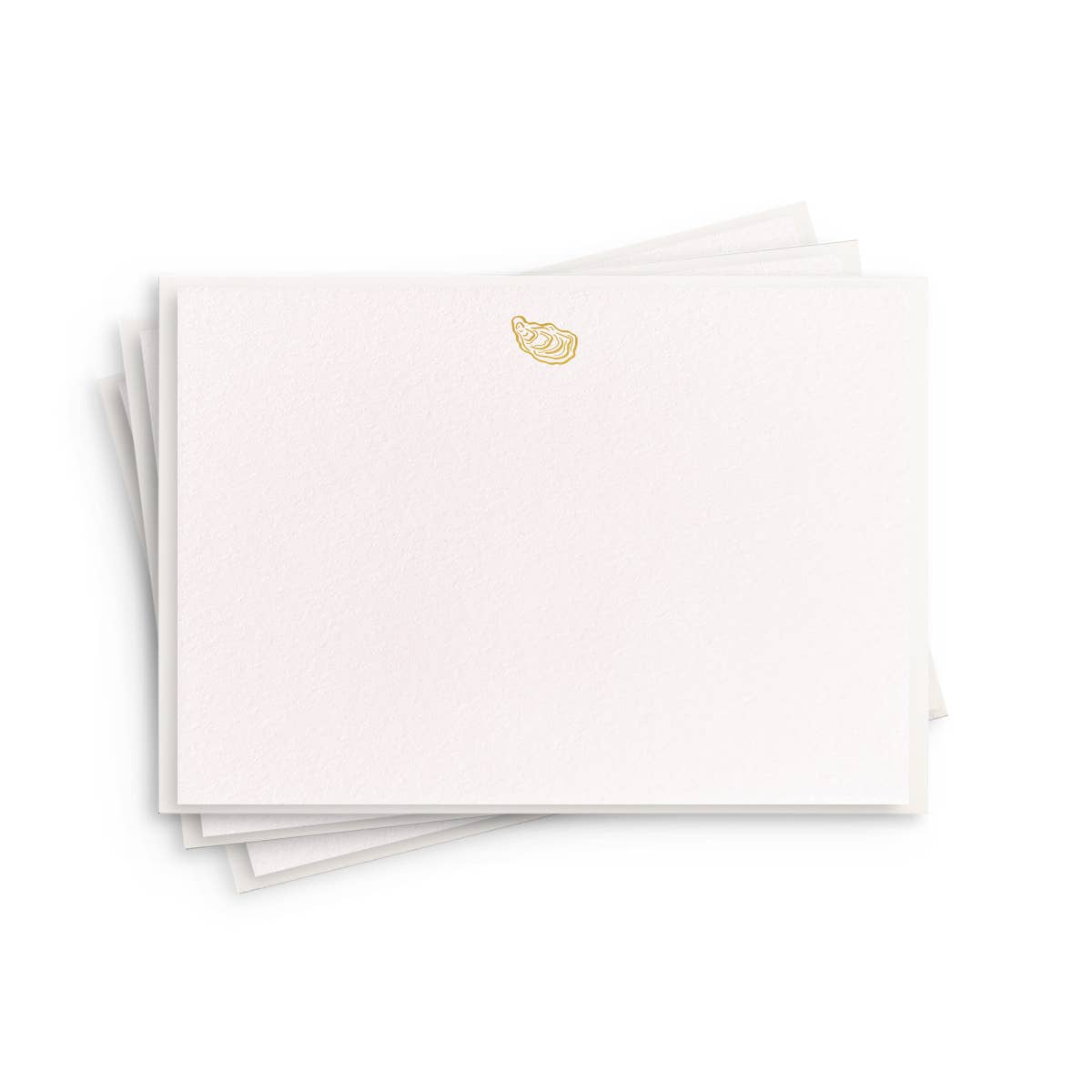 Stack of white envelopes with a gold logo on a white background