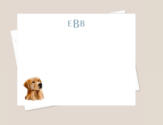 Golden Retriever Face and Initials Stationery