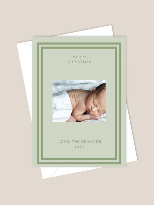 Christmas card green on green with double border
