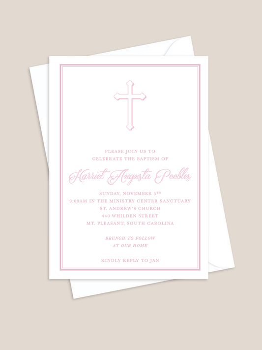 Pink Cross Baptism Invitation