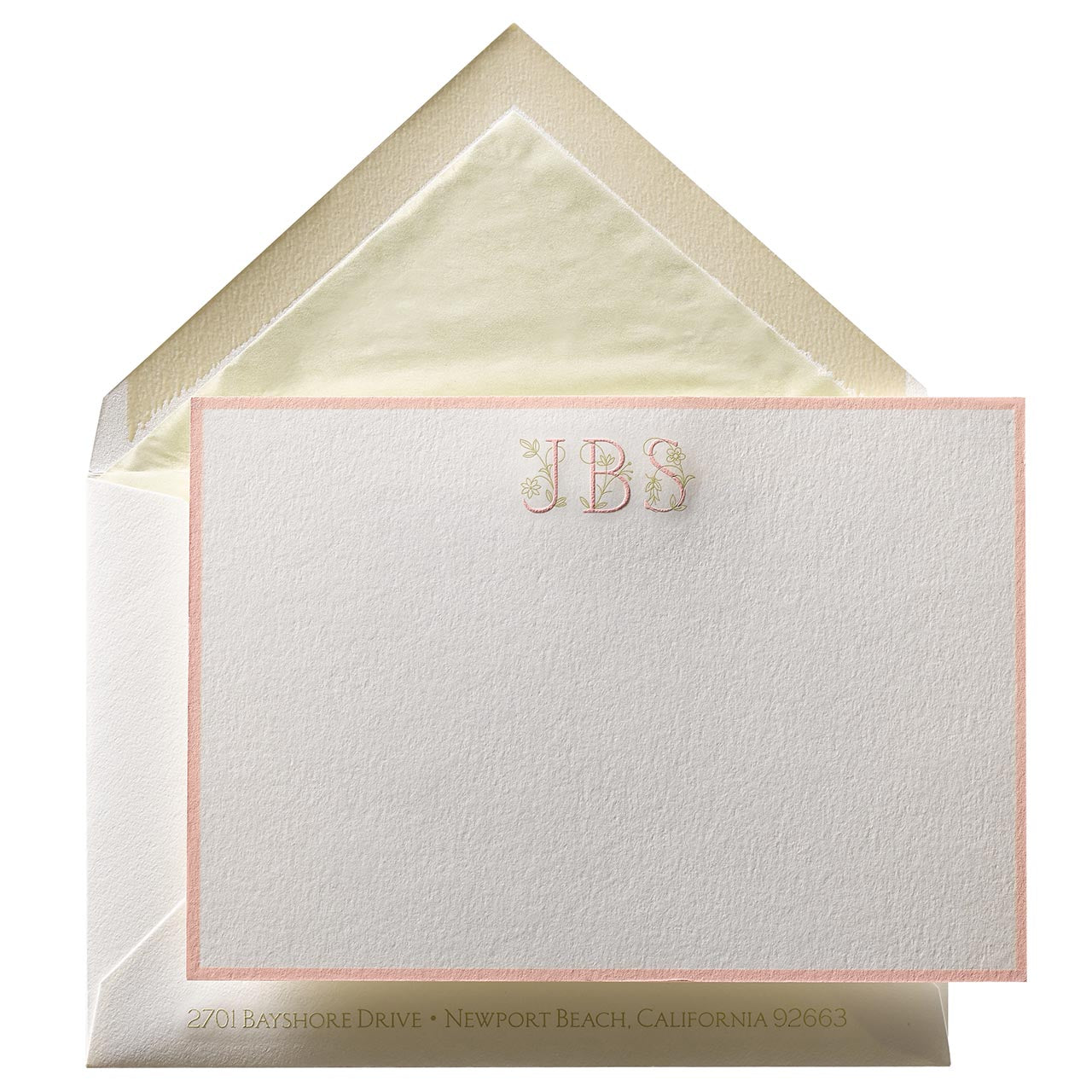 monogram stationery notecards pink and gold 