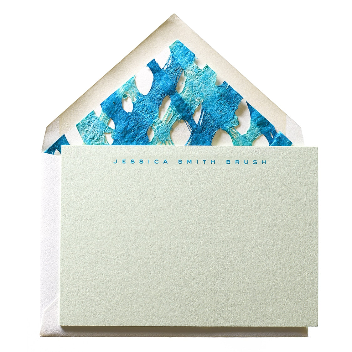 Blue stationery with name and fun envelope liner