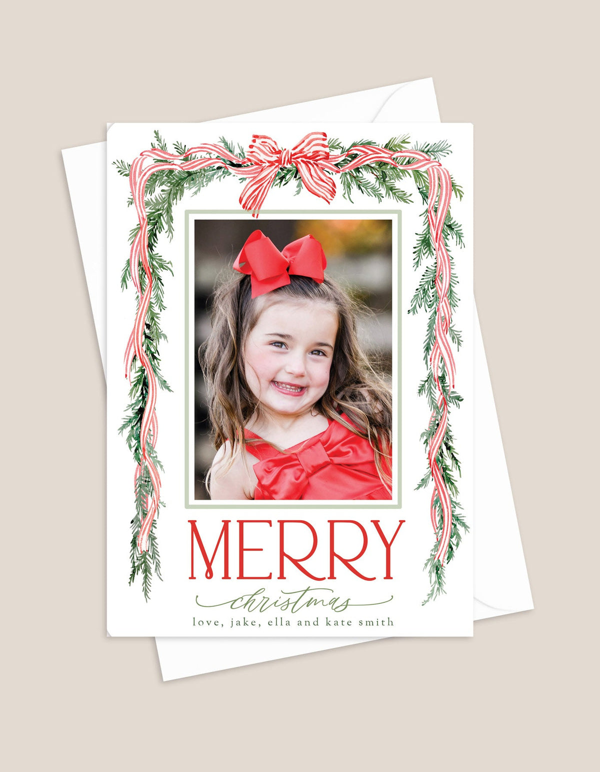 Ribbon Stripe Garland Holiday Photo Card