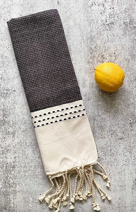Black/White Guest Towel Bicolor Stitches