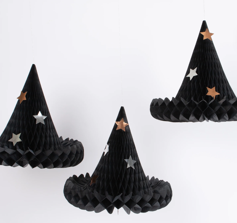 Honeycomb Hanging Witch Hat Decorations - Set of 3