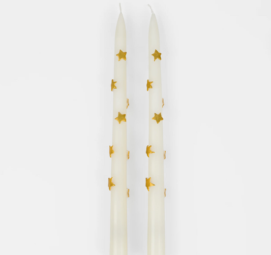 Gold Star Taper Candles - Set of 2