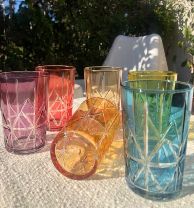 Carved Star Assorted Color Drinking Glasses - Set of 2