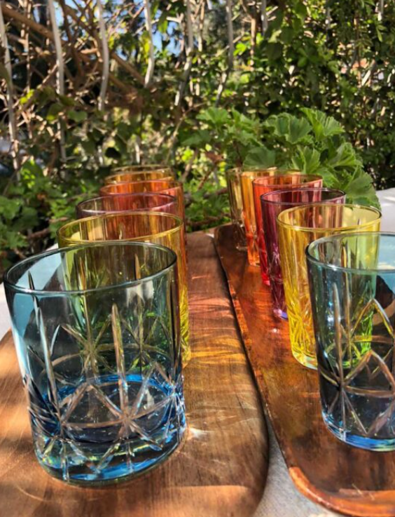 Carved Star Assorted Color Drinking Glasses - Set of 2