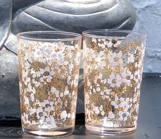 Eden Flower Clear + Gold Tea Glasses - Set of 2