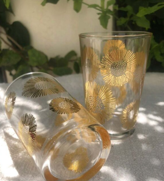 Sun Flower Clear + Gold Tea Glasses - Set of 2