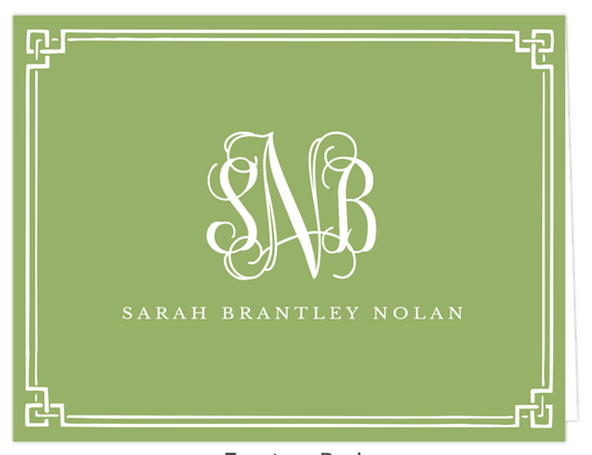 Green Bordered Monogram Folded Card