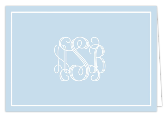 White Monogram on Carolina Blue  Folded  Card