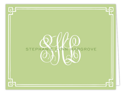 Green Tonal Monogram Folded Card