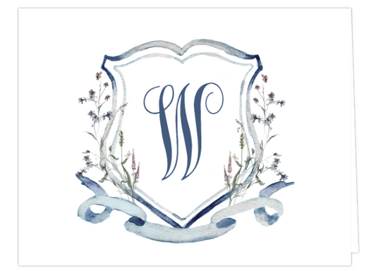 Blue Watercolor Crest Folded Card